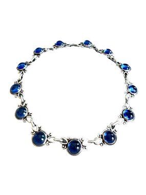Perfect Vintage MARGOT de TAXCO Sterling Silver BLUE GLASS NECKLACE 17" #799
